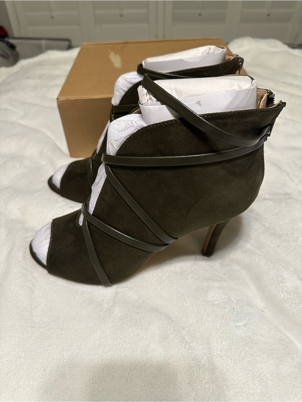 Journee Collection Olive Suede Strappy Open-Toe Heels